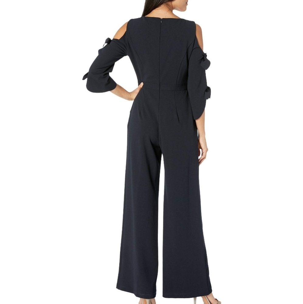 Super Cute Donna Morgan tie sleeve, cold shoulder jumpsuit in black…size 8 - Picture 2 of 10